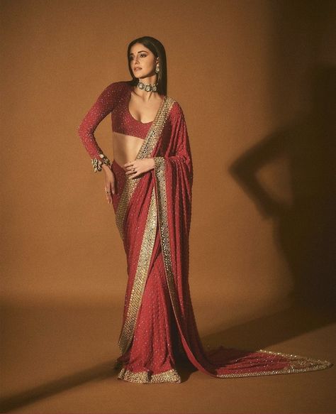 Indian Fits, Red Sari, Sequence Saree, Ananya Pandey, Sari Design, Ananya Panday, Saree Bollywood, Fancy Sarees Party Wear, Desi Outfits