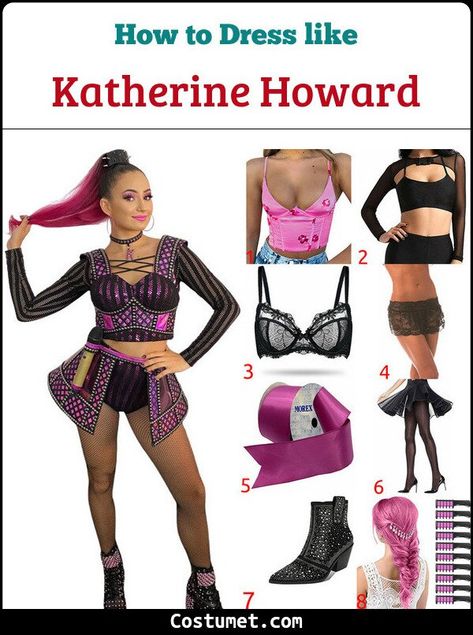 Katherine Howard Six The Musical, Howard Six The Musical, Six The Musical Costume, Broadway Outfit, Theatre Outfit, Quick Halloween Costumes, Sparkly Boots, Black Fishnet Tights, Katherine Howard