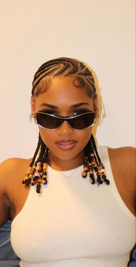 Cornrow Half Head, French Braid Designs Black Hair, Ideas For Natural Hair Hairstyles, Short Box Braids Beads, Summer Hairstyles For Black Women Natural Hair, Juneteenth Hairstyles, Women Cornrow Hairstyles, Creative Ponytails, African Cornrows