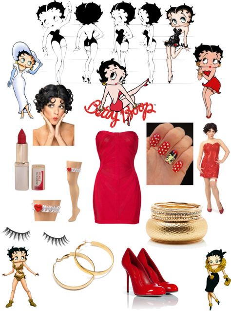 Betty Boop Outfit Ideas, Betty Boop Outfits Aesthetic, Betty Boop And Popeye Costume, Betty Boop Inspired Outfit, Betty Boop Halloween Costume Long Hair, Fantasia Betty Boop, Betty Boop Fantasia, Disfraz Betty Boop, 20s Flapper Costume