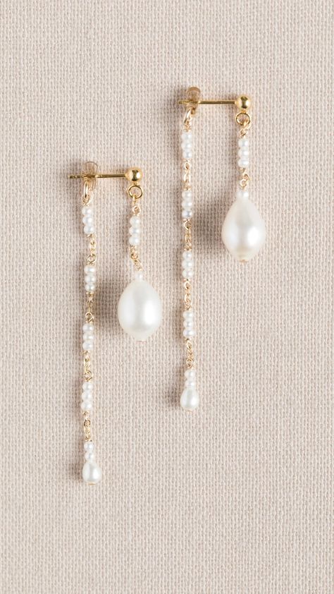 Beaded Pearl Earrings, Beaded Earrings For Wedding, Wedding Accessories For Bride Jewelry, Pearl Beaded Earrings, Handmade Jewellery Ideas, Wedding Jewelry Ideas For Bride, Diy Earrings Pearl, Diy Pearl Jewelry, Wedding Drop Earrings