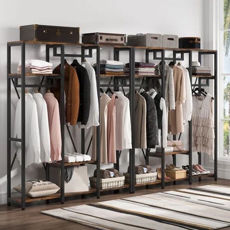 Gambrill 59.05'' Closet System Freestanding Closet, Organiser Son Dressing, Standing Closet, Free Standing Closet, Open Wardrobe, Open Closet, Closet Organizing Systems, Modular Storage, Metal Clothing