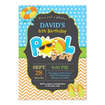 Pool Party Birthday Invitation Splish Splash Boy Boy Pool Party, Boys Pool Party Invitations, Kids Beach Party, Summer Birthday Invitations, Beach Party Invitations, Chalkboard Birthday, Pool Party Kids, Pool Party Birthday Invitations, Summer Party Invitations