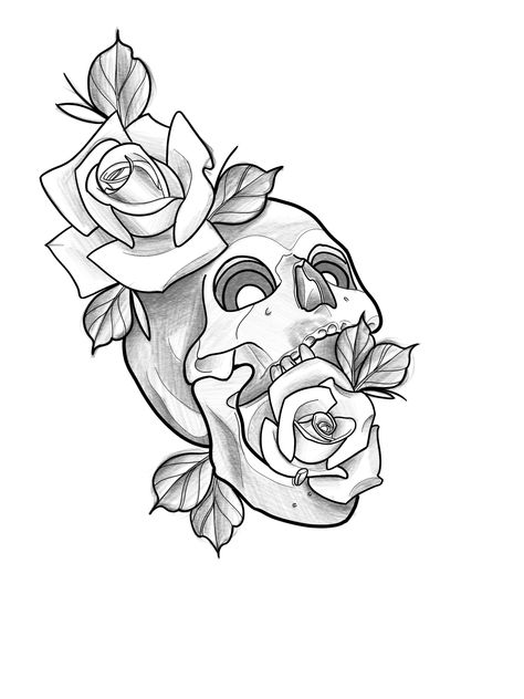 Neotraditional Skull Tattoo, Skull With Rose In Mouth, Gary Tattoo, Drawing Of A Skull, Skull Tutorial, Tattoos Sketches, Sick Tattoos, Infinity Tattoo Designs, Drawing Skull