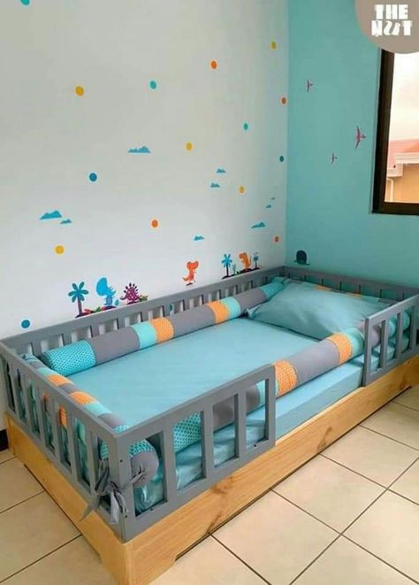 Kids Bed Design, Toddler Floor Bed, Toddler Boy Room Decor, Baby Boy Room Decor, Toddler Boys Room, Baby Room Inspiration, Baby Boy Room Nursery, Kids Interior Room, Toddler Rooms