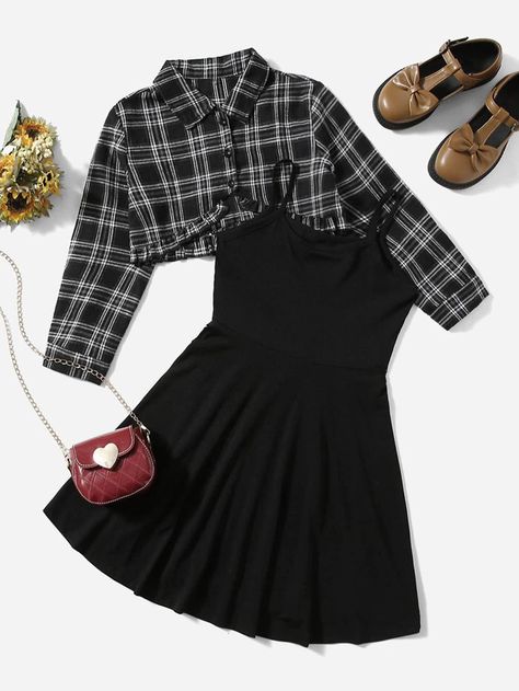 Girls Plaid Print Frill Hem Blouse & Cami Dress Check more at https://www.beautifyher.store/girls-plaid-print-frill-hem-blouse-cami-dress/ Shein Kids, Cute Dress Outfits, Hem Blouse, Easy Trendy Outfits, Cute Comfy Outfits, Long Sleeve Plaid, Fashion Design Clothes, Really Cute Outfits