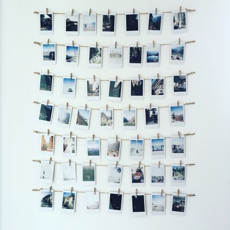 Nice way to keep all holiday memories: a polaroid wall at home Wall Decor Polaroid Pictures, Polaroid Picture Wall Ideas, Memory Wall Bedroom, Diy Polaroid Display, Instax Wall Ideas, Polaroid Garland, Polaroids On Wall, Poloroid Pictures Ideas Display Wall Art, Instax Picture Ideas