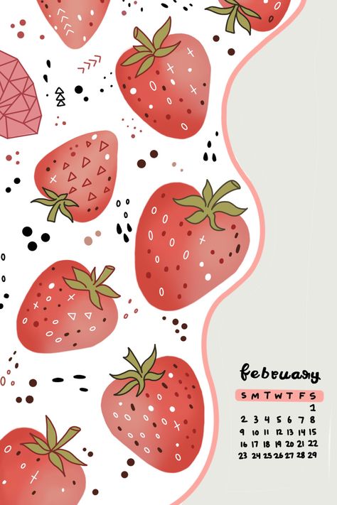 Journal Ideas February, Journal February, Strawberry Cute Drawing, February Journal Ideas, February Bujo, Strawberry Bujo, Jornal Idea February, Strawberry Journal, February Aesthetic