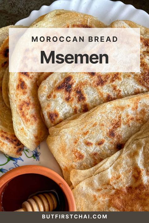 Learn how to make the irresistible Moroccan breakfast flatbread, Msemen! This homemade flatbread, made with fine semolina, is a cornerstone of Moroccan cuisine. Its crisp exterior and soft interior make it ideal for any time of day. Try our easy, authentic recipe and bring a taste of Morocco to your home. Save and share this delicious find with fellow food enthusiasts! M'smen Recipe, Moroccan Msemen Recipe, Easy Moroccan Recipes, Moroccan Sandwiches, Malawah Bread, Moroccan Flatbread Recipe, Msemen Recipe, Moroccan Recipes Authentic, Pancake From Scratch