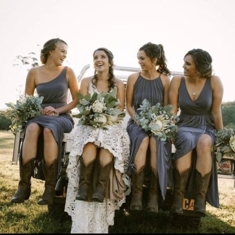 Western Wedding Bridesmaids, Western Bridesmaid Dresses, Country Wedding Dresses Bridesmaid, Country Wedding Bridesmaids, Country Bridesmaid, Cowgirl Boots Wedding, Country Bridesmaid Dresses, Western Themed Wedding, Dresses With Cowboy Boots