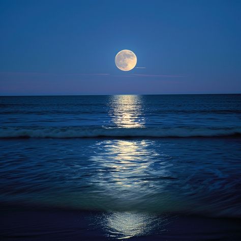 Moonlit Ocean Vista: A tranquil night scene as the full moon reflects off the ocean's surface, serenity abound. #moon #ocean #night #reflection #serene #sky #waves #tranquility #aiart #aiphoto #stockcake https://ayr.app/l/9zL9 Moon On The Ocean, Coolest Backgrounds, The Moon And Ocean, Full Moon Ocean, Moon And Ocean, Moonlight Ocean, Moon Ocean, Night Reflection, Still Of The Night