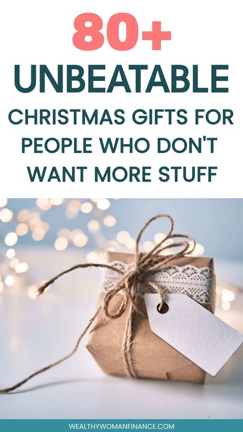 Gift-wrapped present with a tag, promoted as one of over 80 unique Christmas gifts for minimalists. Non Materialistic Christmas Gifts, Gifts For Aunts Christmas, Best Homemade Christmas Gifts For Family, No Spend Christmas Gift Ideas, Non Gift Christmas Ideas, Sit Christmas Gifts, Meaningful Christmas Gift Ideas, Non Clutter Christmas Gifts, Nanny Christmas Gift Ideas