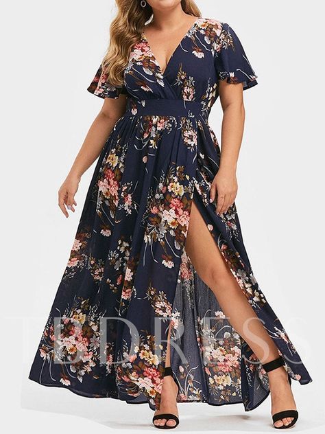 Dress For Plus Size, Vestido Plus Size, Split Maxi Dress, Womens Floral Dress, Maxi Robes, Plus Size Maxi, Floral Print Shorts, Maxi Dress Party, Floral Maxi