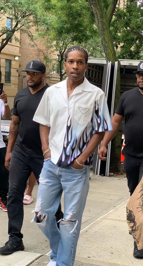 Concert Vibes Outfit, Mens Concert Outfit, Miami Outfits Men, Asap Rocky Outfits, Mode Old School, Pretty Flacko, Men Street Fashion, Black Men Street Fashion, Street Fashion Men Streetwear