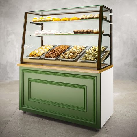 Cake Showcase Display Design, Diy Pastry Display Case, Diy Bakery Display Case, Diy Bakery Display, Mini Bakery Shop Design, Bakery Booth, Bakery Showcase, Cake Showcase, Cafe Display