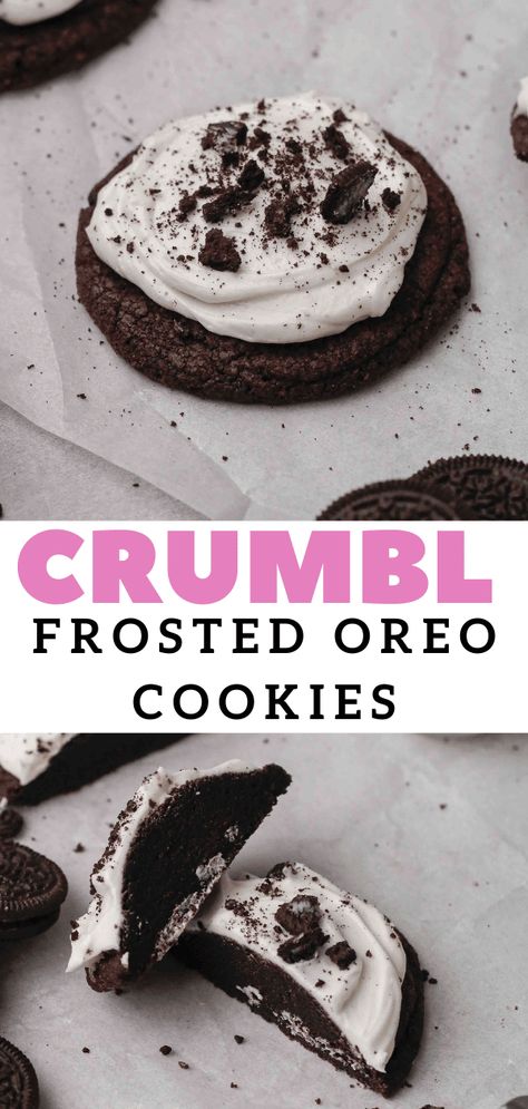 Crumbl chocolate Oreo cookies with buttercream frosting Copycat Recipe - Lifestyle of a Foodie Essen, Oreo Crumble Recipes, Lifestyle Of A Foodie Crumbl Cookies, Crave Cookie Copycat, Crumble Oreo Cookie Copycat, Crumbl Oreo Cookie, Crumbl Oreo Copycat, Oreo Crumble Cookies, Recipes With Directions