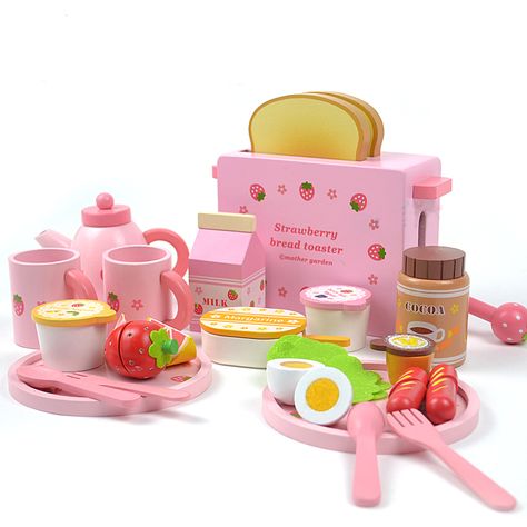 Kids Wooden Kitchen, Wood Playhouse, Play Kitchen Food, Mother Garden, Bread Toaster, Toy Kitchen Set, Toast Bread, Pretend Play Kitchen, Kitchen Toys