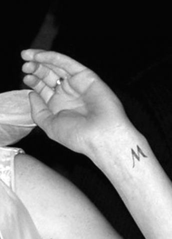 Wrist Tattoo Writing, Letter M Tattoo, Scarlett Johansson Tattoos, Best Wrist Tattoos, Letter M Tattoos, M Tattoo, M Tattoos, Cool Wrist Tattoos, Wrist Tattoos For Guys