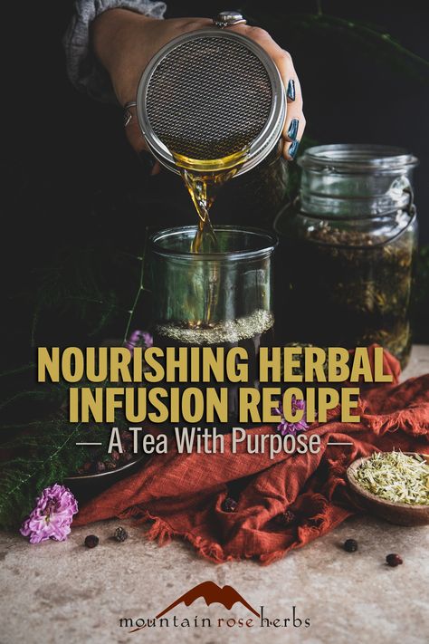 Infusions, especially long infusions, are simple and enjoyable preparations that extract minerals, chlorophyll, and other nutrients from some of our favorite herbal allies. We’re excited to share a new recipe by our friend Corinna Wood. This easy herbal tea recipe yields a deep, rich, and supportive daily sipper. Herbal Remedies Recipes, Medicinal Tea, Healing Tea, Mountain Rose Herbs, Herbal Teas Recipes, Herbal Drinks, Herbal Recipes, Herbal Apothecary, Natural Healing Remedies