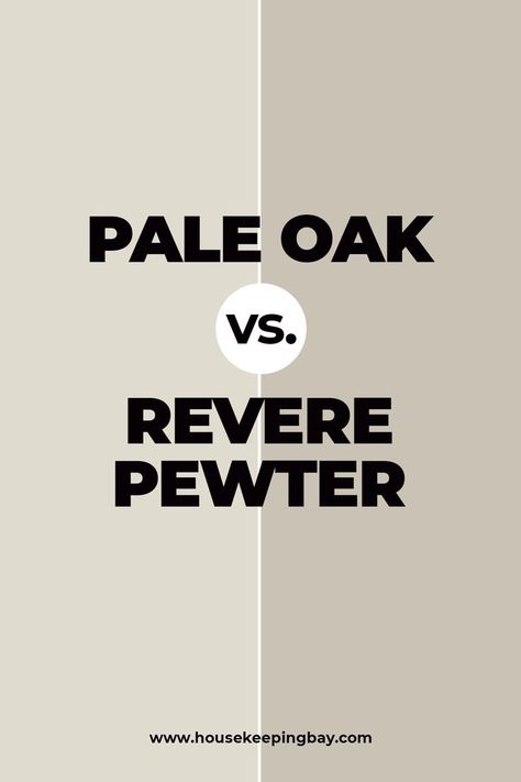 Pale Oak vs Revere Pewter. This is an absolutely great color combination! Pale Oak leans more to cooler gray when being put next to the way darker and beige-like Revere Pewter. In this pair, Pale Oak can be used as a trim color, and Revere will work greatly if used as an accent paint color. Pale Oak vs Revere Pewter all the nuances revealed in our blog. Bm Pale Oak Kitchen Cabinets, Revere Pewter Lightened By 25%, Bm Pale Oak Cabinets, Pale Oak Cabinets Benjamin Moore, Benjamin Moore Pale Oak Cabinets, Pale Oak Paint, Revere Pewter Cabinets, Revere Pewter Kitchen, Pale Oak Benjamin Moore