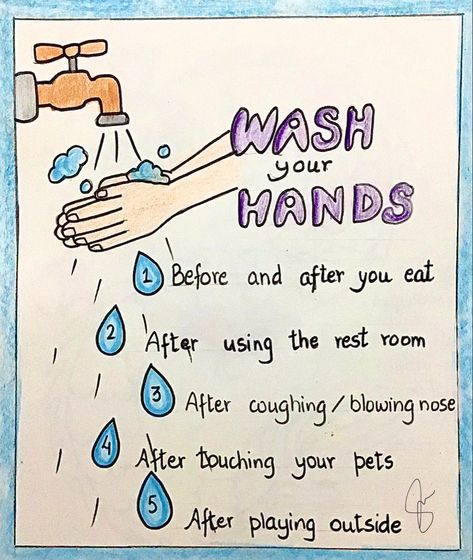 Awareness poster for kids Personal Hygiene Poster For Kids, Health Awareness Poster Drawing, Cleanliness Quotes For School, Hand Hygiene Posters Nursing, Health And Cleanliness Project, Global Handwashing Day Poster, Hand Wash Activity, Personal Hygiene Poster Ideas, Hygiene Chart For Kids