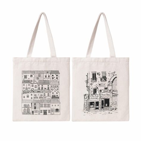 PRICES MAY VARY. Canvas,Cotton Imported 【Material】: This cute tote bag is made of high-quality cotton canvas, which is lightweight, durable, reusable, and portable. 【Large Capacity 】: This reusable grocery bag size : 15" Lx13" W, handle length: 10"L, which has large storage capacity for your daily necessities, such as laptop, iPad, mobile phone, books, magazine, keys, charger, water bottle, pencil, umbrella, wallet, makeup and sunglasses. 【Trendy Design】: Unique different patterns on front and b Vintage Canvas Bags, Bag Painting, Aesthetic Canvas, Canvas Bag Design, Phone Books, Tote Bag Aesthetic, Daily Bag, Bag Aesthetic, Daily Necessities