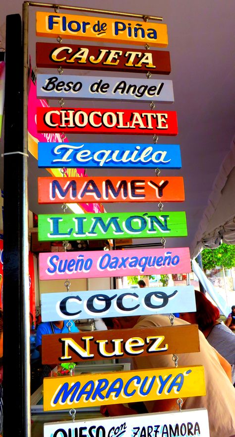 Mexican Market signs - Travel Tales of Life Mexican Vendor Booth, Spanish Signage, Mexican Signs, Mexican Food Names, Mexican Mercado, Mexican Graphic Design, Mexican Restaurant Design, Mexican Restaurant Decor, Mexican Bar