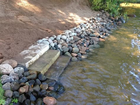 River Shoreline Landscaping, Lake Shoreline Landscaping, River Beach Ideas, Shoreline Landscaping Lakes, Pond With Beach Area, Lake Shoreline Ideas, Lakeshore Landscaping Ideas, Lake Beach Landscaping, Lake Shore Landscaping Ideas