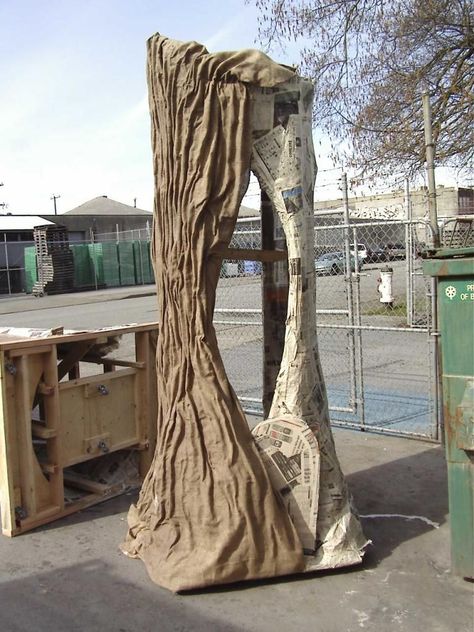 STARTS WITH WIRE, THEN PAPER MACHE THEN GLUE AND BURLAP...... LANCE CARDINAL: INTO THE WOODS - SET DESIGN Paper Mache Tree, Tree Props, Stage Props, Set Design Theatre, Stage Set Design, Fake Trees, Theatre Set, Stage Set, Scenic Design