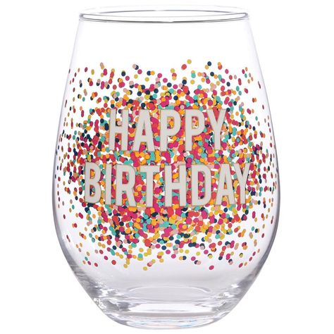 Happy Birthday Stemless Wine Glass with Multi-color Dots Diy Birthday Wine Glass Ideas, Wine Glass Birthday Ideas, 60th Birthday Wine Glass Ideas, 30th Birthday Wine Glass Ideas, Happy Birthday Wine Glasses, Happy Birthday Drinks, Diy Wine Glasses Painted, Birthday Wine Glasses, Birthday Wine Glass