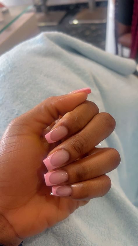 French Tips Pink Nails, Natural French Nails Acrylics, Square Light Pink French Tip Nails, Blush Pink Nails French Tip, Short Pink Tip Acrylic Nails, Gel Nails French Tip Short, Blush Pink French Tips, Plain Pink French Tips, Light Pink French Tips Coffin