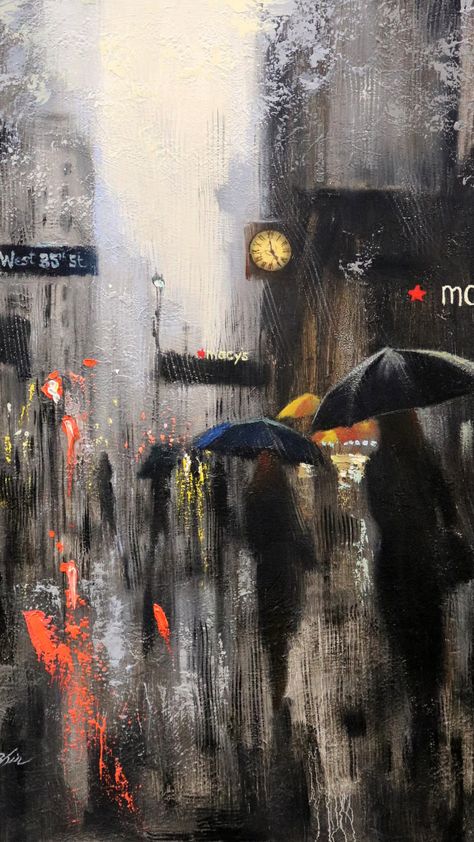 An impressionist scene of a city under the cover of rain. New York Painting, Street Painting, City People, City Painting, Painting Medium, New York Art, Expressionism Painting, A Level Art, Art Masters