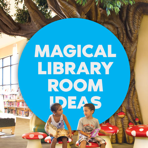 Imagine walking into a library and being greeted by a friendly bookworm mascot, with vibrant trees growing large canopies across the ceiling. This library has done it, situating itself as a children-friendly place for families to come and explore their book shelves. Reading Tree Display, Children’s Library Ideas, Library Reading Area, Tree Library Display, Library Playroom, Children Library Design, Childrens Library Seating, School Library Ideas, Library Room Ideas