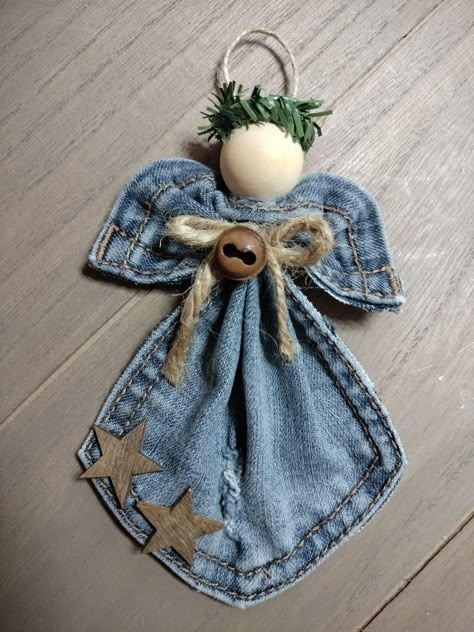 Angel Diy, Artisanats Denim, Tas Denim, Christmas Angel Crafts, Christmas Video, Easy Christmas Ornaments, Jeans Pocket, Denim Crafts Diy, Blue Jeans Crafts