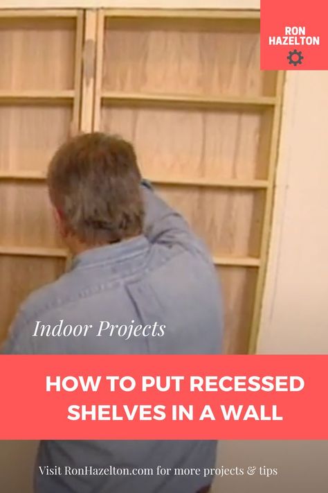 Shelves In Drywall, Recessed Bookcase In Wall, Diy Built In Shelves Between Studs, Recess Bookshelves, Shelves Inbetween Studs, Diy In Wall Shelves, Uneven Shelves On Wall, Inset Shelves In Wall Living Room, In Between Studs Built Ins