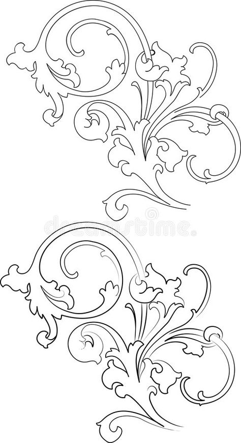 Illustration about Baroque Two Styles: Traditional and Calligraphy. All Curves Separately. Illustration of best, design, most - 3650434 Leather Tooling Patterns, Ornament Drawing, Muster Tattoos, Tooling Patterns, Plaster Crafts, Baroque Art, Tanjore Painting, Pola Sulam, Stencil Patterns