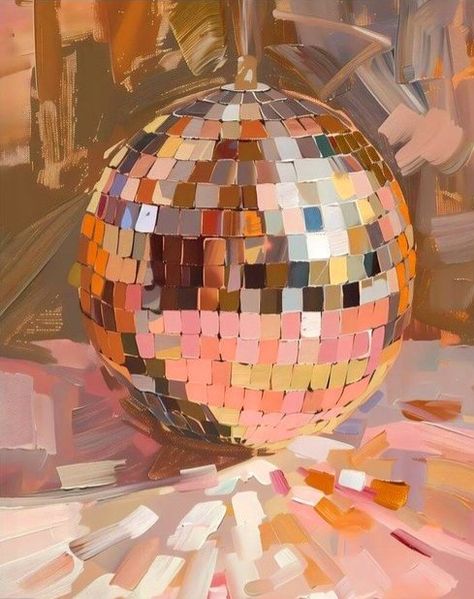 Dorm Room Mirror, Glam Room Aesthetic, Maximalist Painting, Disco Wall Art, Girly Dorm Room, Disco Ball Poster, Hot Pink Wall Art, Disco Wall, Wall Art Silver