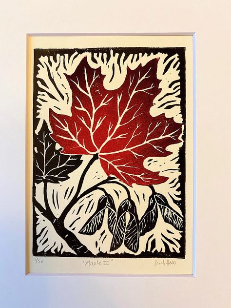 Red Maple Leaf Block Print Linocut Art Fall Leaves - Etsy Leaf Linocut, Red Maple Leaf, Linoleum Print, Linocut Printmaking, Lino Art, Linocut Art, Red Maple, Woodcuts Prints, Painting Tile