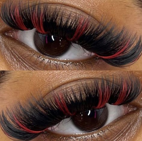 Peekaboo Color Lash Extensions, White Eyelash Extensions, Red Lash Extensions, Pink Lash Extensions, Prom Lashes, Willow Star, Coloured Lashes, Red Lashes, Lashes Aesthetic