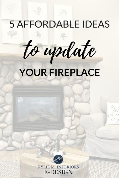 Kylie M Interiors - How to Update your Fireplace - 5 Easy Update Ideas Fireplace Update Ideas, Updating Fireplace, Easy Fireplace, Painted Stone Fireplace, Kylie M Interiors, Fireplace Brick, Shiny Rocks, Painted Brick Fireplaces, Stone Fireplace Mantel