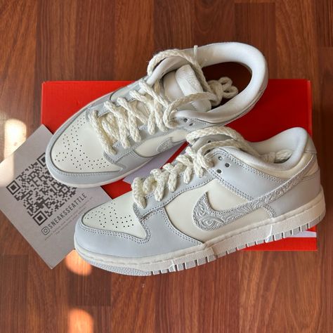 Product Info Shoe: Nike Dunk Low Needlework Sail Aura (Women's) Size: 6.5 Men/8 Women Color: Sail/Neutral Grey Sku: Fj4553-133 100% Authentic New Shoes Including Original Everything Shipping - Shipping Is Free & Fast! This Item Is Shipped Through Usps Priority Mail. - Orders Are Shipped Within 1-2 Business Days After Payment. - Please Confirm Your Address And That The Size Of The Item You Chose Is Correct. I Cannot Change The Address After Purchase And I Am Not Liable For Any Items That Do Not F Nike Needlework, Needlework Dunks, Nike Dunk Low Needlework, Dunk Low Needlework, Nike Dunk Low Paisley, Womens Nike Dunks, Dunk Low Paisley, Nike Dunks Women, Nike Dunk Low Women