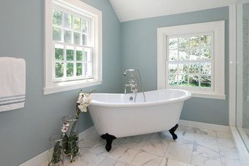 Favorite Grayish Blues — 3A DESIGN STUDIO santorini blue by BM Benjamin Moore Yarmouth Blue, Colors For Small Bathroom, Grayish Blue Paint Colors, Greyish Blue Paint, Yarmouth Blue, Popular Bathroom Colors, Bathtub Ideas, Small Bathroom Paint, Glamorous Bathroom Decor