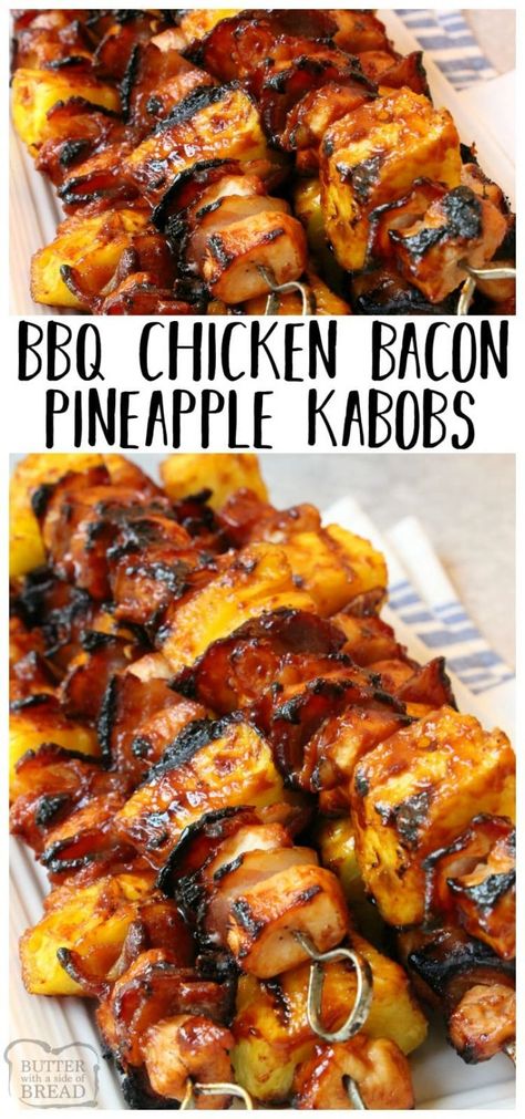 Clean Grilling Recipes, Bacon Pineapple, Barbecue Dinner, Pineapple Kabobs, Grilling Recipes Pork, Grilling Recipes Sides, Bbq Recipes Grill, Grilling Kabobs, Chicken Bbq