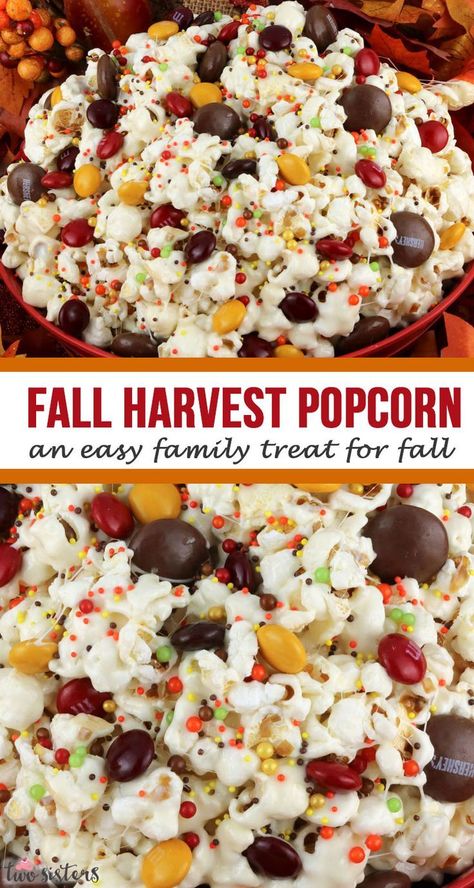 Harvest Popcorn, Sweet And Salty Popcorn, Popcorn Dessert, Salty Desserts, Salty Popcorn, Fall Evening, Fall Snacks, Snack Mix Recipes, Fall Recipe