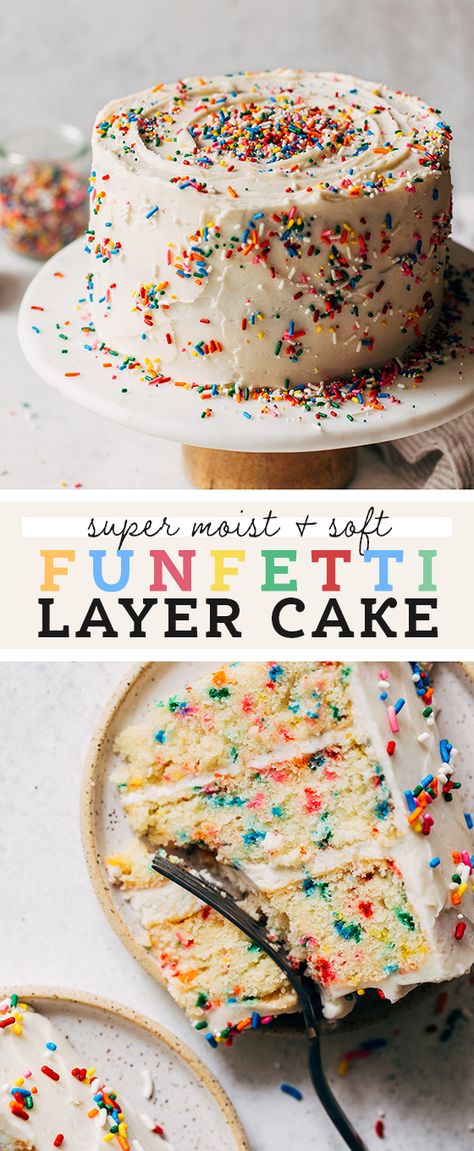 This is the BEST funfetti cake recipe! It's super moist, soft, and loaded with vanilla and sprinkles. It's smothered in a simple American buttercream to make a perfect classic birthday cake. #funfetti #birthdaycake #funfetticake #layercake #butternutbakery | butternutbakeryblog.com 3 Layer Funfetti Cake, Funfetti Pinata Cake, Fingertips Cake Recipe, Birthday Cake Birthday Cake, 4 Layer Cake Birthday, Apple Crumble Birthday Cake, Best Tasting Cake Recipe, Baking A Birthday Cake, Making A Birthday Cake At Home