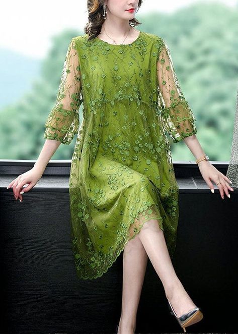 Chic Green O Neck Embroideried Patchwork Tulle Mid Dress Summer – Omychic Elegant Tulle Evening Dress, Womens Embroidered Dress, Mid Dress, Stile Hijab, Tulle Midi Dress, Midi Dress Style, Comfortable Room, Green Midi Dress, Moda Vintage