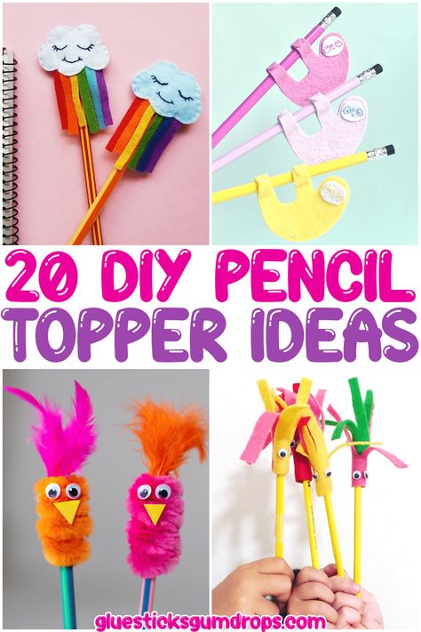 It's time for school and these pencils need a little love. We've rounded up 20 of our favorite DIY Pencil Toppers that will add some personality into your day! Whether you're looking for something colorful or silly, we have the perfect project for every type of kid. Get ready to make your pencil set POP with this collection of easy crafts! These are great ideas for back-to-school gifts too! Pencil Toppers Diy, Back To School Crafts For Kids, Pencil Topper Crafts, Market Day Ideas, Diy Crafts For School, Pencil Crafts, Pen Toppers, Kids Market, Toppers Diy