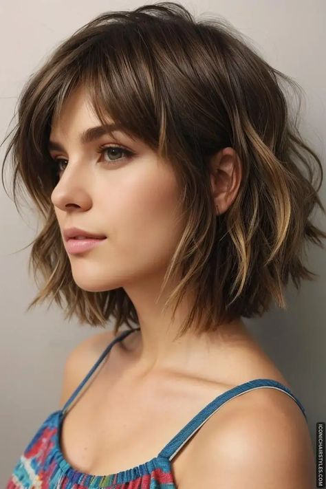 medium length layered haircuts Medium Hair Bob With Bangs, Short A Line Haircut With Bangs, Women Short Hair Color Ideas, Medium Bob Long Bangs, Short Haircut Women Thick Hair, Face Frame Layers Short Hair, Bob Hairstyles With Bangs Over 50, Medium Length Sassy Hair, Shaggy Bob For Round Face