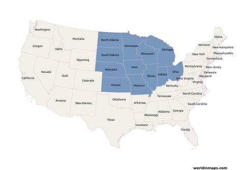 The Midwestern United States, or more commonly the Midwest, is one of the four census regions of the United States Census Bureau and it refers the northern central part of the United States. Regions Of The United States, Midwest Region, United States Map, State Map, Us Map, The Four, The United States, Density, United States