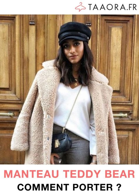 Comment porter un manteau teddy bear avec style ? 9 looks hiver femme dans cet article ! #tenuefemme #tenuehiver #lookhiver #manteaubeige #tenue40ans #manteaumouton #pullblanc #streetstyle #casualchic #outfit Pull Beige, Porter, Winter Hats, Teddy Bear